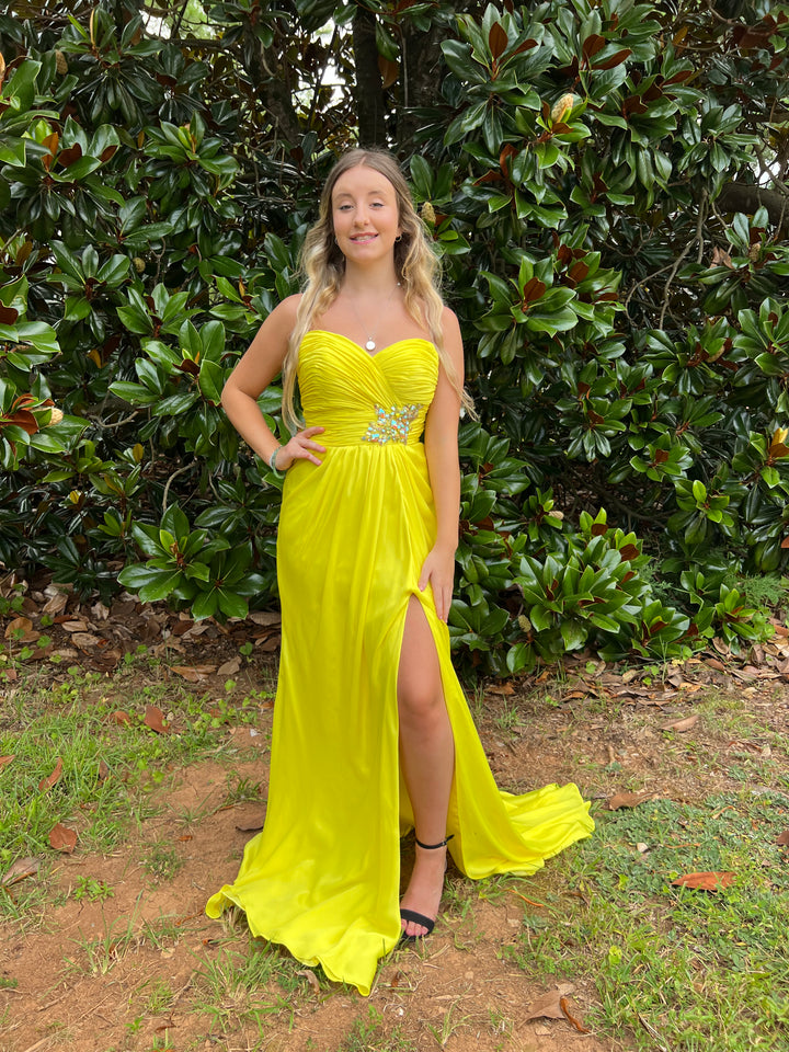 MD-64652 Lemon Strapless Sweetheart Chiffon A-Line
