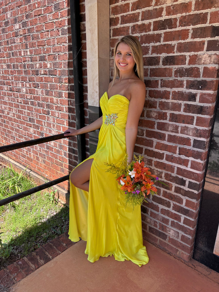 Mac Duggal 64652L Lemon Strapless Sweetheart Chiffon A-Line - Size 4