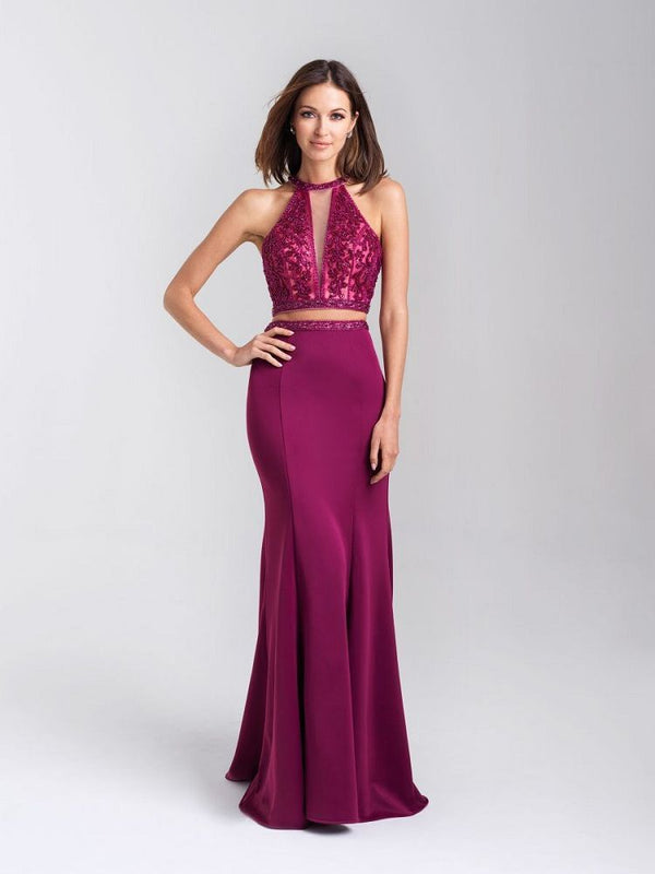 Madison James 20-348 Magenta Beaded 2 Piece Sheath Dress
