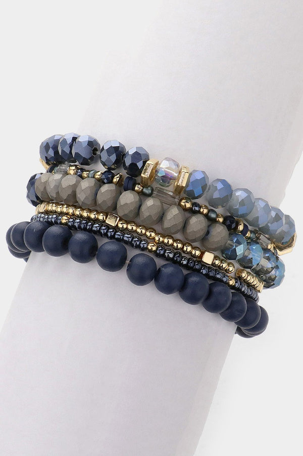 Stretch Beaded Layered Bracelets 6 Piece Set