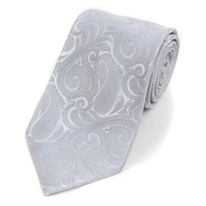 Paisley Microfiber Poly Woven Tie - Silver Laurant Bennet 