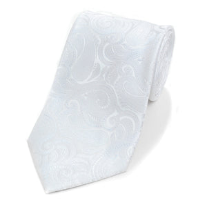 Paisley Microfiber Poly Woven Tie - White Laurant Bennet 