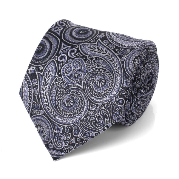 Black Charcoal Grey Paisley Microfiber Woven Tie