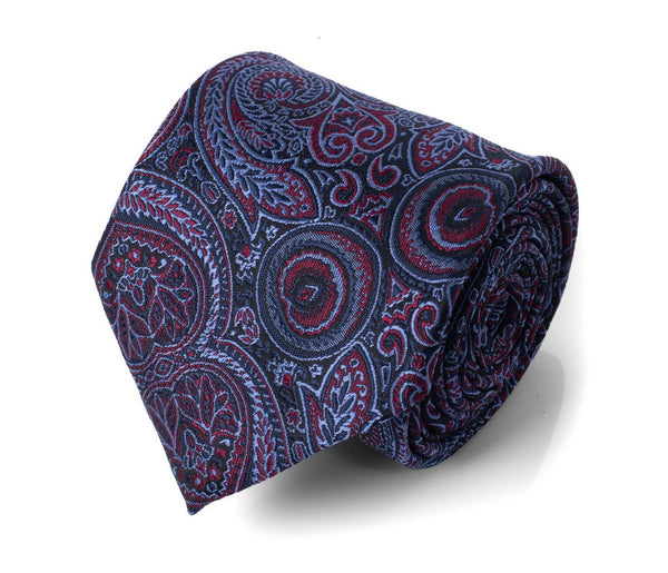 Navy Blue Wine Paisley Microfiber Woven Tie