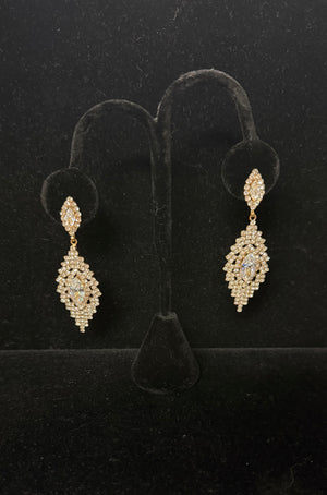 Marquise Cubic Zirconia Pointed Dangle Gold Rhinestone Earrings Christina Collection Fashion Jewelry 