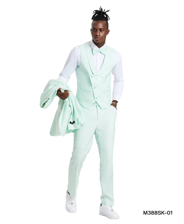 Mint Green Print 4 Piece Fashion Suit by Tazio