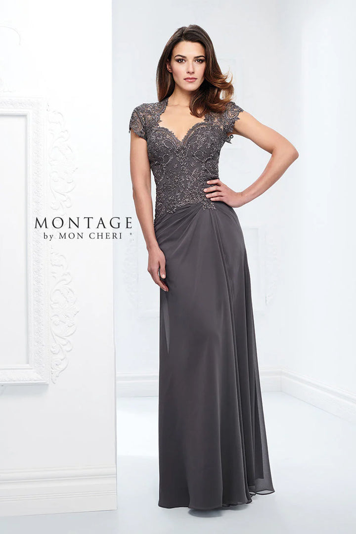 MONTAGE by Mon Cheri 115974 Charcoal Chiffon Evening Dress - 16W