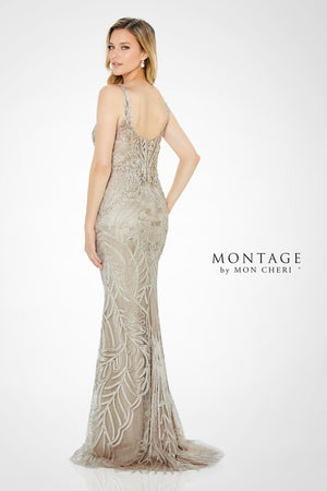 Montage 122904 Stone Embroidered Lace Sheath Dress