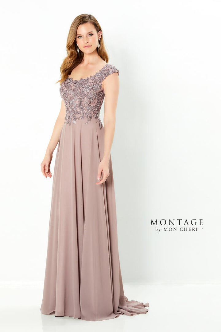 MONTAGE by Mon Cheri 220940 Charcoal Grey Chiffon Evening Dress