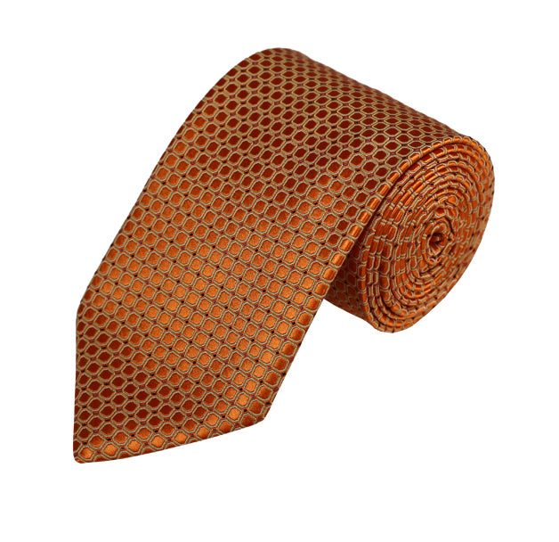 Orange with Grey Round Square Woven Tie