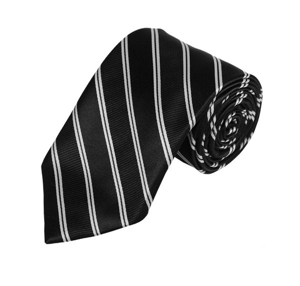 Black, White and Dark Blue Thin Stripe Woven Tie