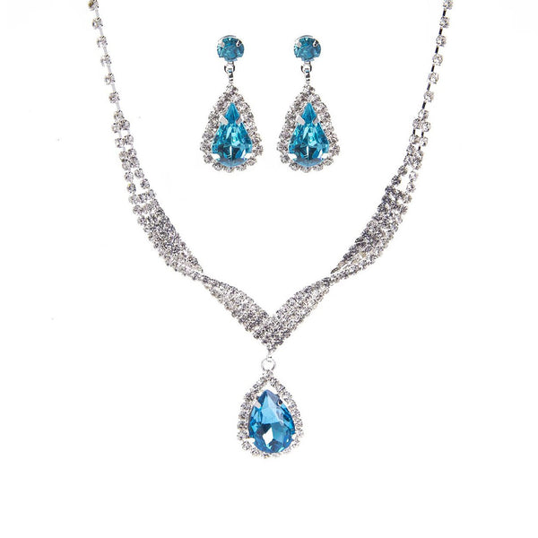 Rhinestone Pave Crystal Teardrop Necklace and Earring Set