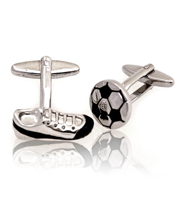 Soccer Ball & Cleat Silver Novelty Cufflinks