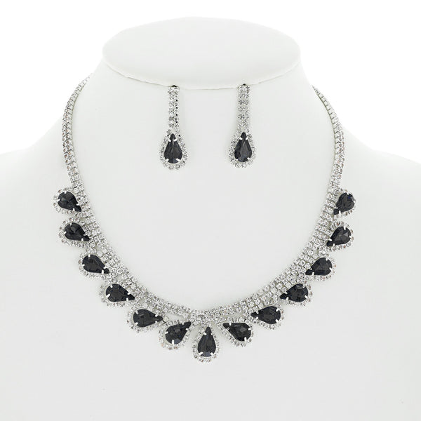 Crystal Teardrop Cluster Princess Necklace and Earring Set