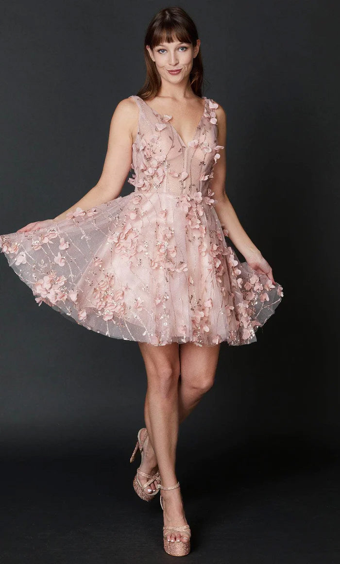 NINA CANACCI 519 Blush Pink 3D Applique Cocktail Dress