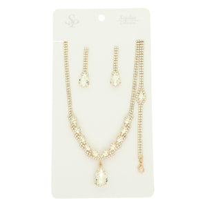 Crystal Teardrop Rhinestone Necklace, Earring and Bracelet 3 Piece Set Sophia Collection 