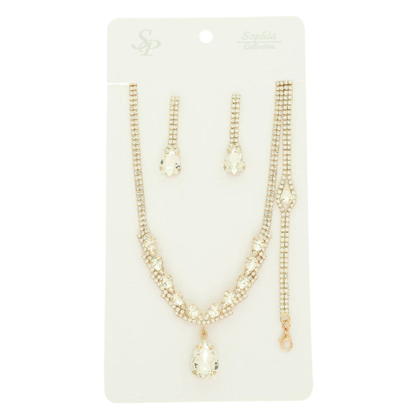 Crystal Teardrop Rhinestone Necklace, Earring and Bracelet 3 Piece Set Sophia Collection 