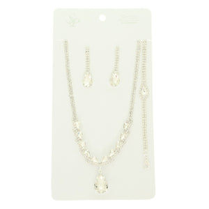 Crystal Teardrop Rhinestone Necklace, Earring and Bracelet 3 Piece Set Sophia Collection 