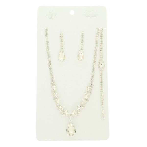 Crystal Teardrop Rhinestone Necklace, Earring and Bracelet 3 Piece Set Sophia Collection 