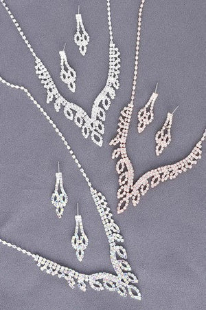 Crystal Vine Fringe V-shaped Necklace and Earring Set Sophia Collection 