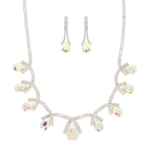 Iridescent Teardrop Crystal Statement Necklace and Earring Set Sophia Collection 