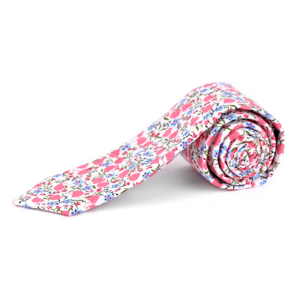 Pink Floral Print Cotton Slim Tie