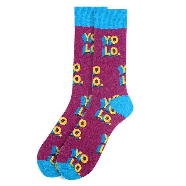 Men's YOLO Purple Novelty Socks
