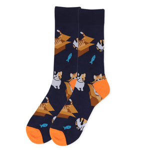Men's Cat in a Box Navy Novelty Socks SELININY 