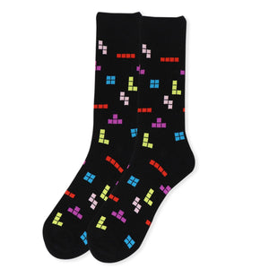 Men's Black Tetris Novelty Socks SELININY 