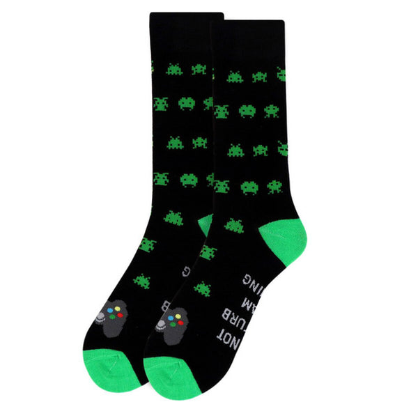 Black Green "Do Not Disturb I Am Gaming" Novelty Socks available at Formalwear Outlet Hillsborough, NC