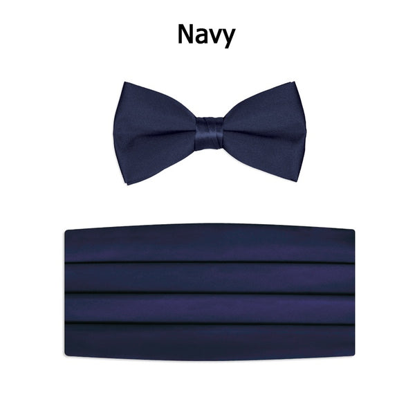 New Satin Bow Tie & Cummerbund Set - Navy Blue