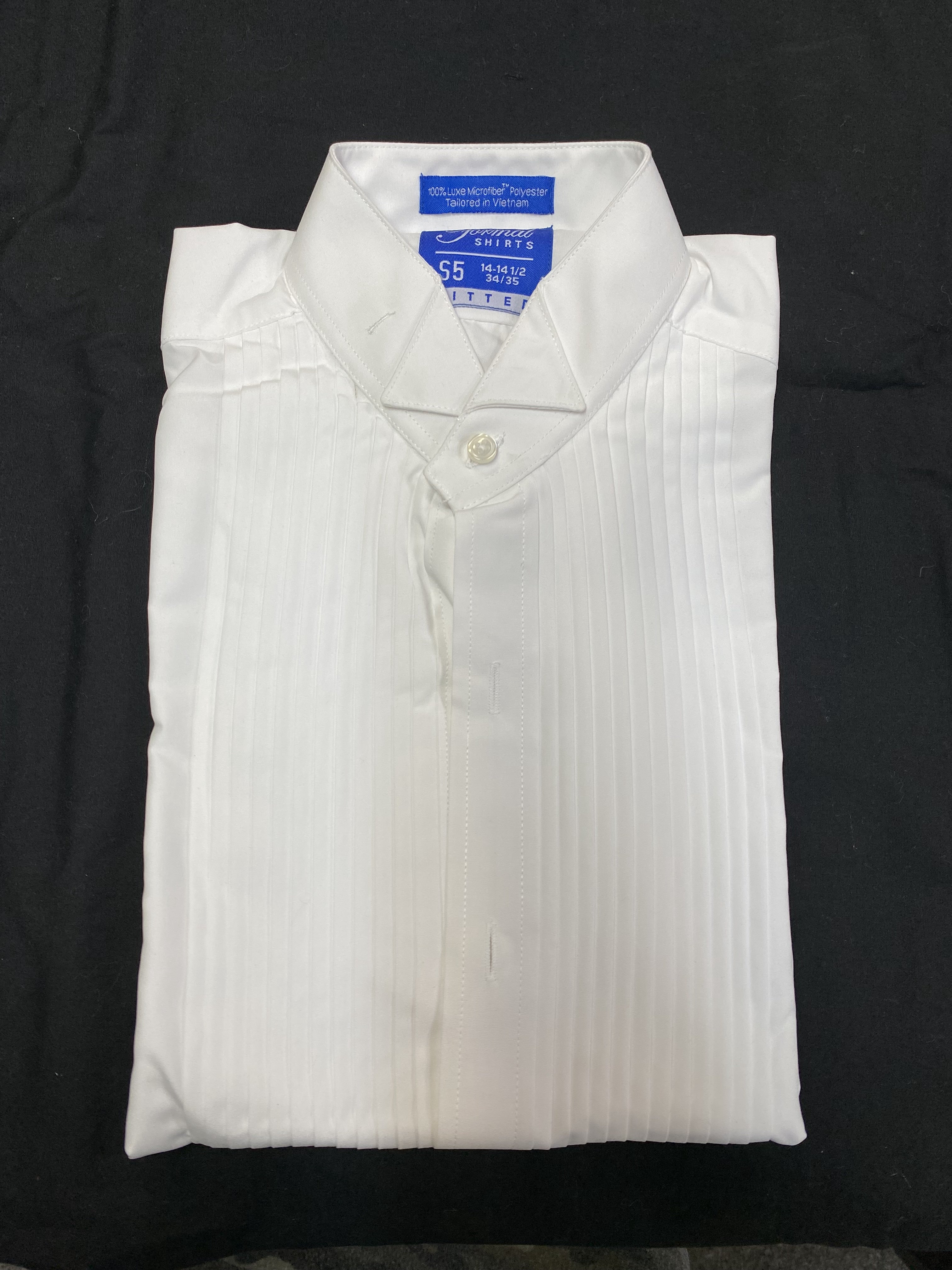 New White Slim Fitted 1/4" Pleat Wing Collar Tuxedo Shirt Large (16" - 16.5") / 36/37 New White Slim Fitted 1/4" Pleat Wing Collar Tuxedo Shirt Large (16" - 16.5") / 36/37