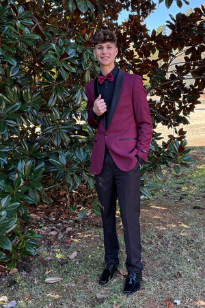 New Azzuro Burgundy with Black Shawl Slim Fit Tuxedo - Formalwear Outlet