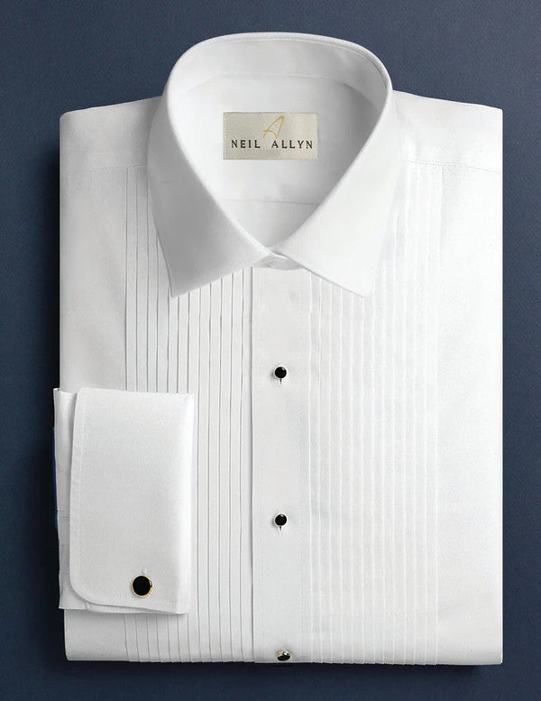 New White 100% Cotton French Cuff Pleated Tuxedo Shirt Fabian Couture Group LLC 