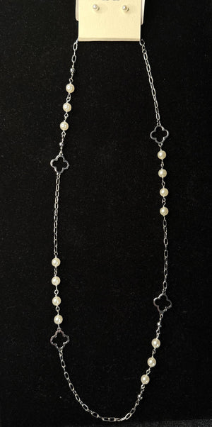 Open Metal Quatrefoil Pearl Station Necklace Boutique on Millstone 