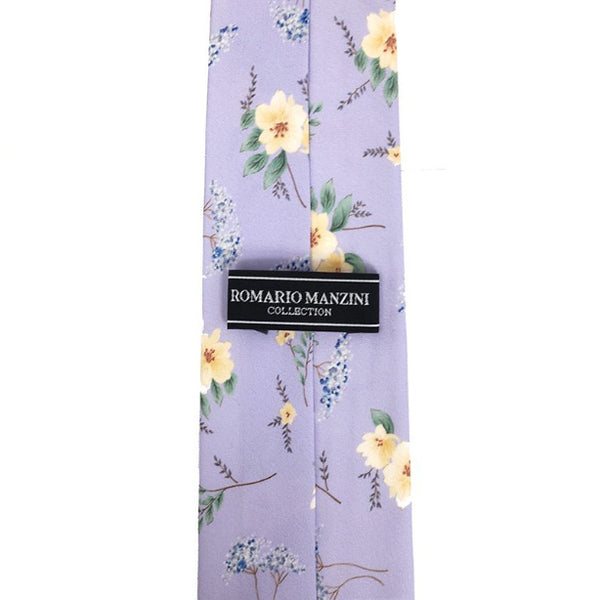 Cotton Floral Tie with Matching Pocket Square Set - Dusty Blue or Lilac