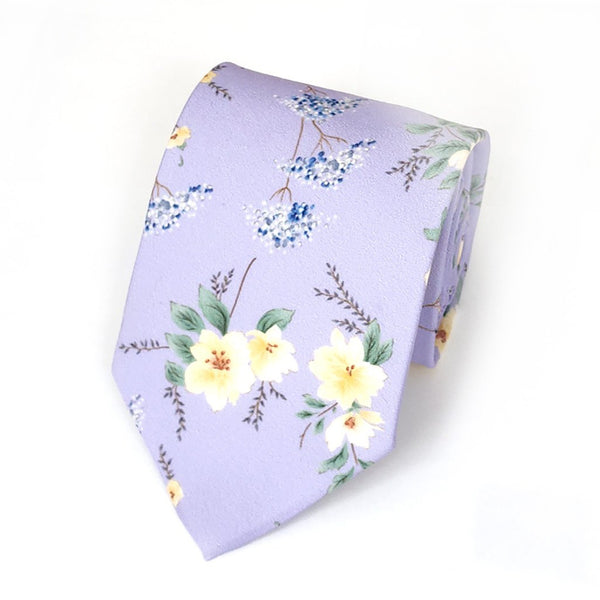 Cotton Floral Tie with Matching Pocket Square Set - Dusty Blue or Lilac