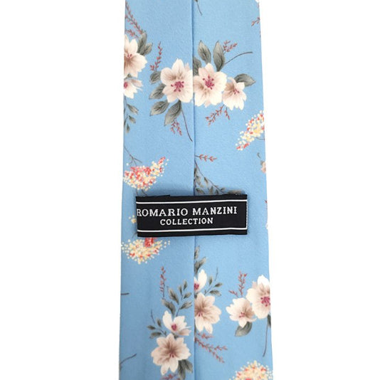 Cotton Floral Tie with Matching Pocket Square Set - Dusty Blue or Lilac