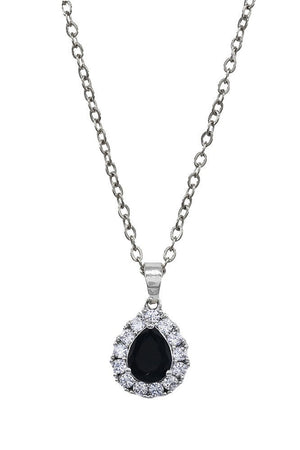 Teardrop Cubic Zirconia Halo Stainless Steel Pendant Necklace Fashion Jewelry 