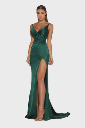 Portia & Scarlett "Hugo" Satin Dress with Slit Portia & Scarlett 