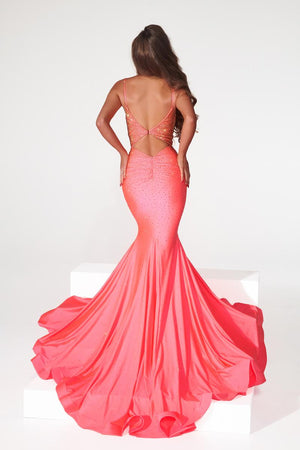 Portia & Scarlett PS22518 Peach Gold Hot Stone Lycra Fit-n-Flare Dress Portia & Scarlett 