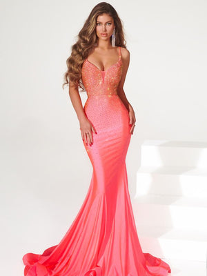 Portia & Scarlett PS22518 Peach Gold Hot Stone Lycra Fit-n-Flare Dress Portia & Scarlett 