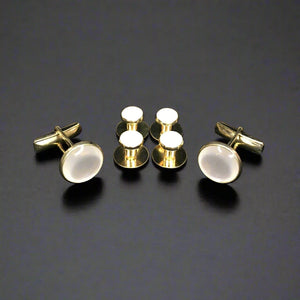 Pearl Gold Studs & Cufflinks Set 