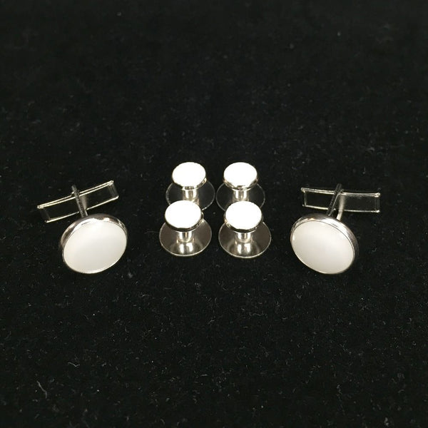 Pearl Silver Studs & Cufflinks Set