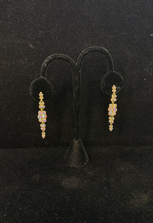 Petite Crystal Cluster Drop AB Iridescent Gold Earrings Cristal D'Or 