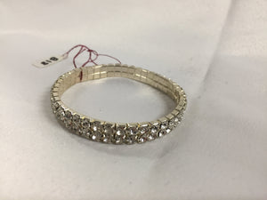 Crystal Rhinestone 2 Row Stretch Silver Bracelet Cristal D'Or 