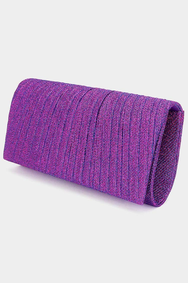Pleated Shimmery Evening Clutch with Detachable Chain Strap