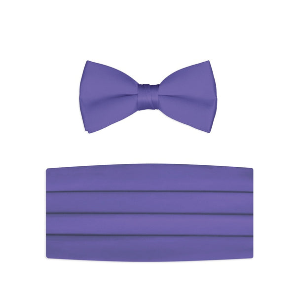 New Satin Bow Tie & Cummerbund Set - Purple
