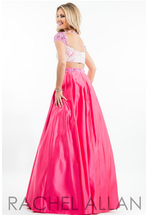 Rachel Allan 2059 White Lace Bodice Fuchsia Skirt Ballgown