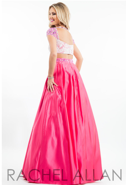 Rachel Allan 2059 White Lace Bodice Fuchsia Skirt Ballgown